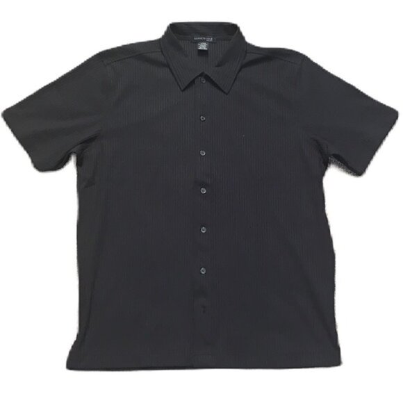 Vintage Kenneth Cole Men Large Button Down Black Short Sleeve Shirt - Picture 1 of 4